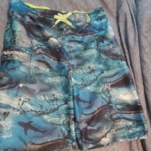 Blue Shark Print Swim Shorts